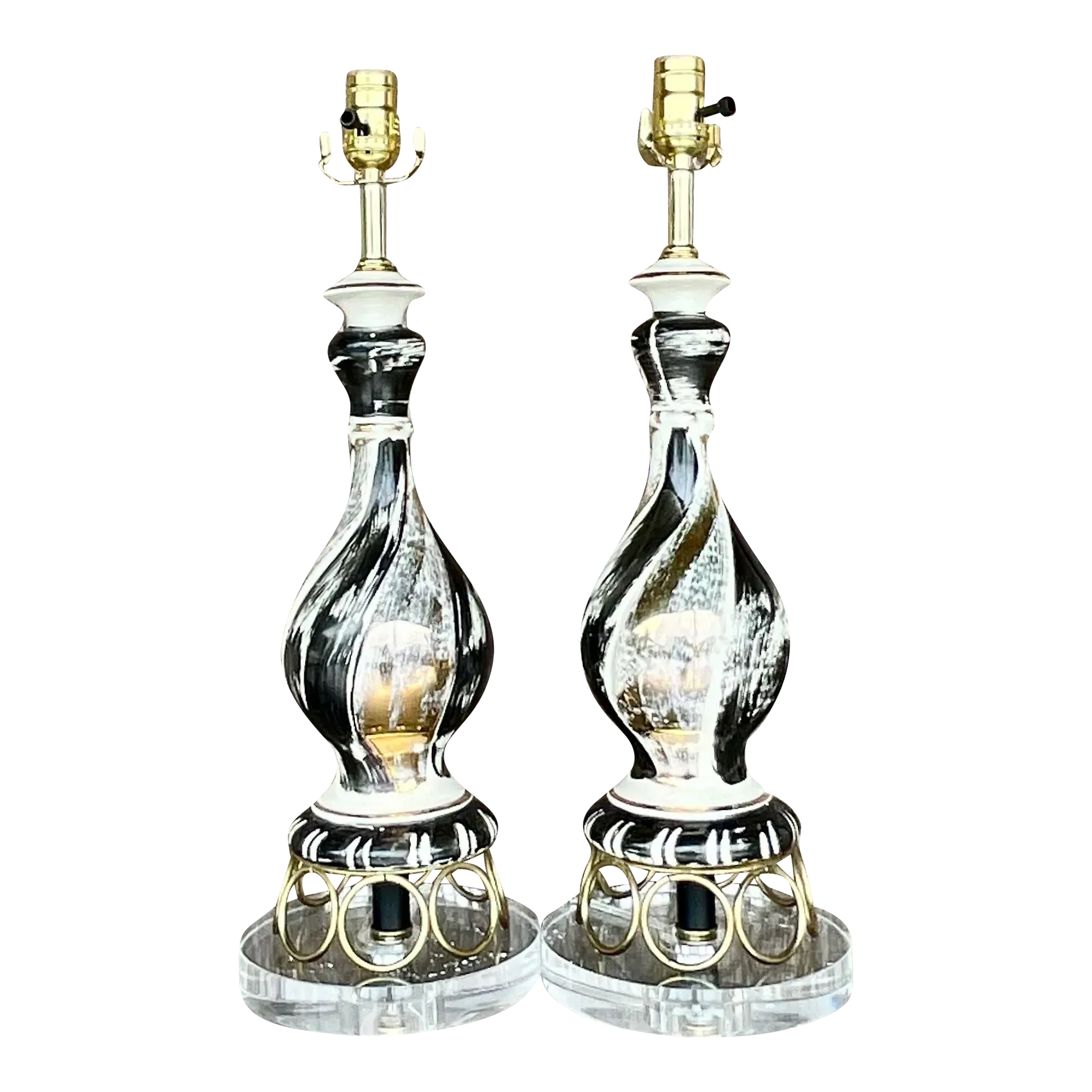 Vintage Mid-Century Modern Gold Ring Table Lamps - a Pair