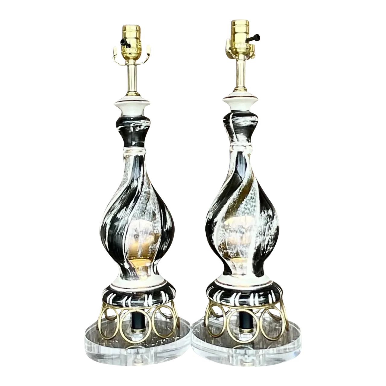 Vintage Mid-Century Modern Gold Ring Table Lamps - a Pair