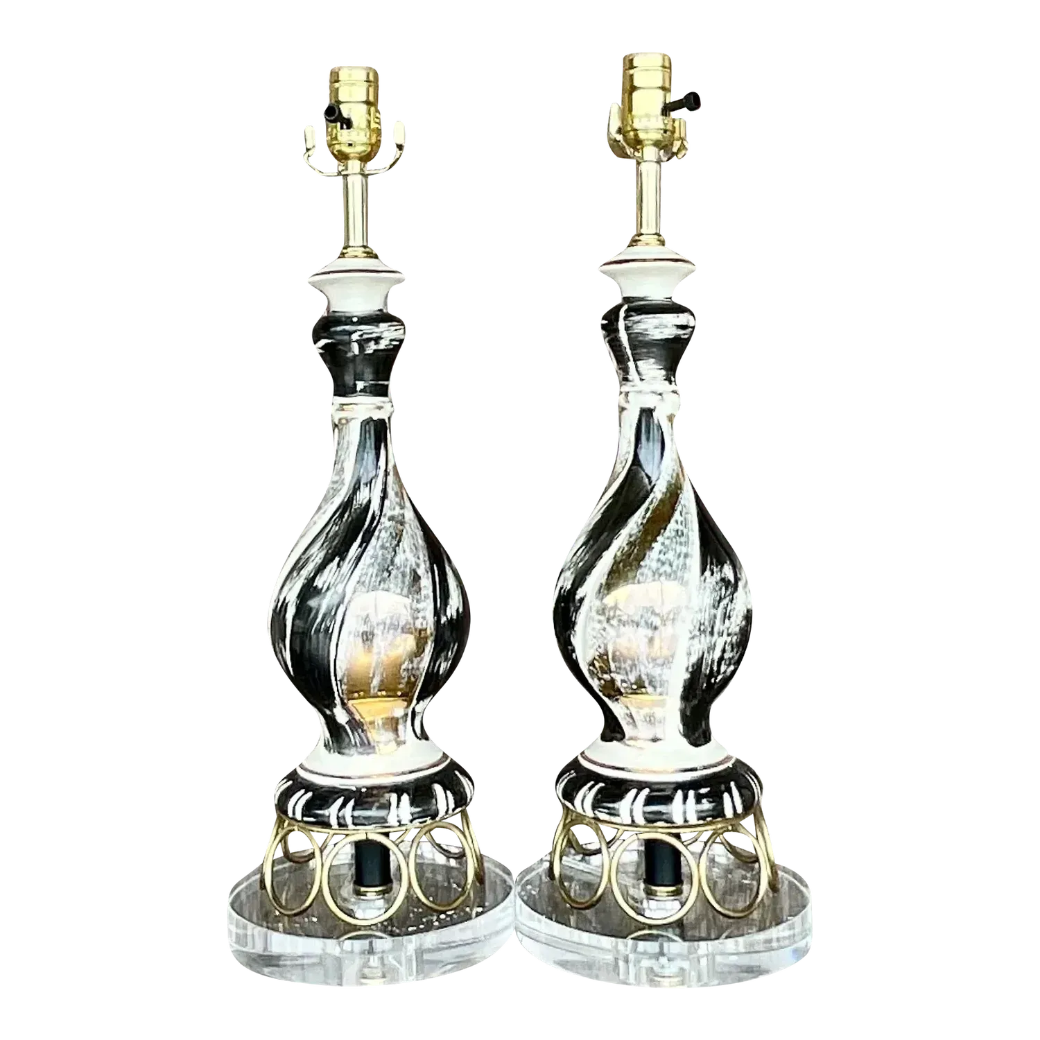 Vintage Mid-Century Modern Gold Ring Table Lamps - a Pair — additional photo 1