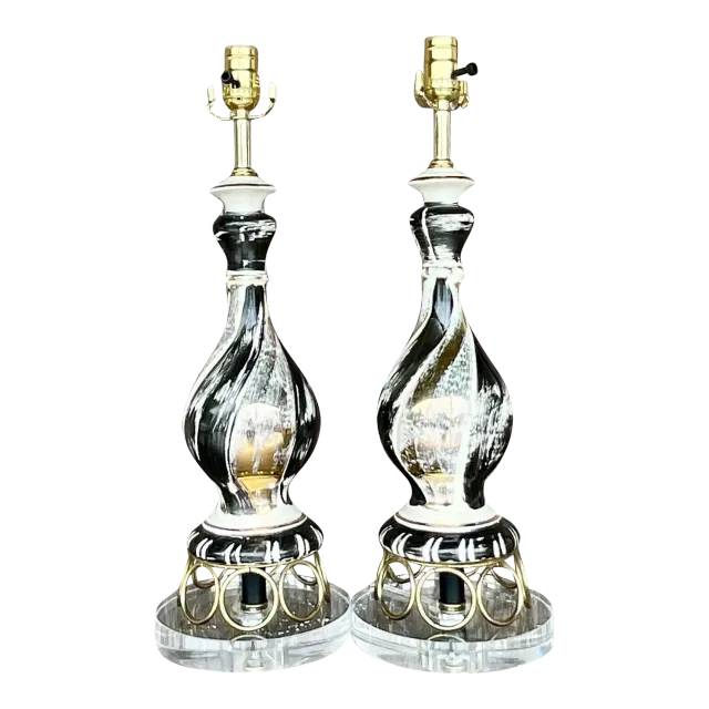 Vintage Mid-Century Modern Gold Ring Table Lamps - a Pair — additional photo 1