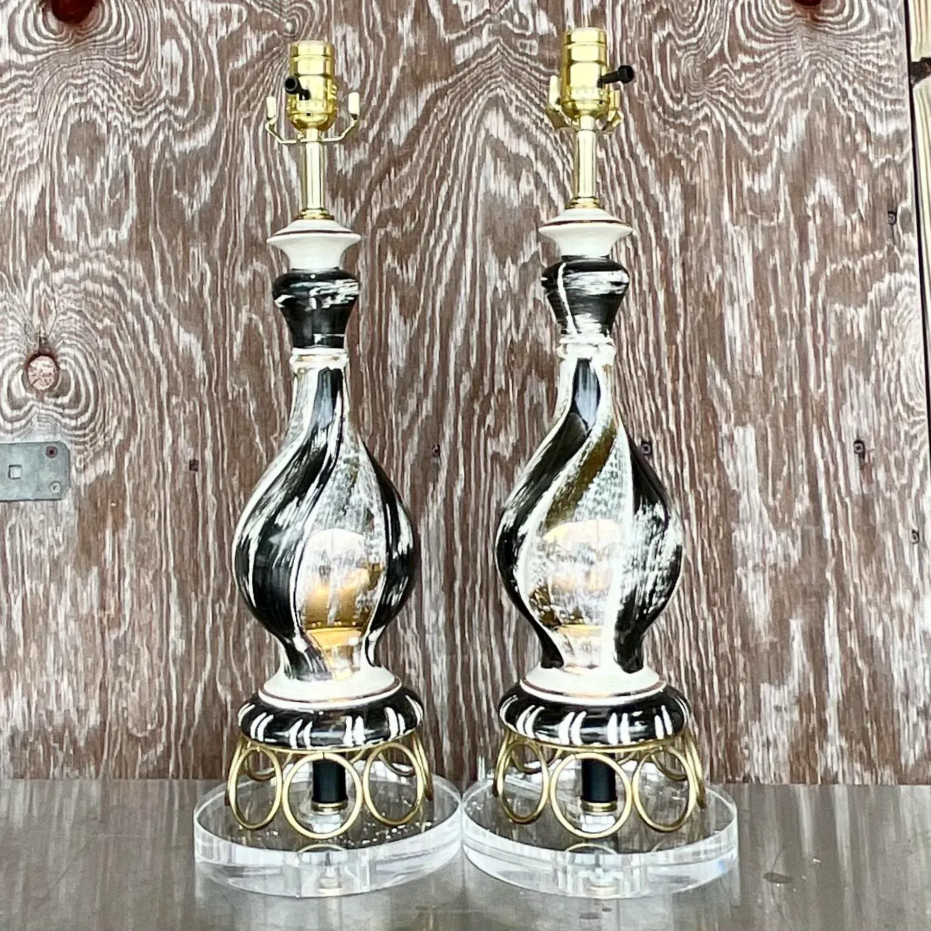 Vintage Mid-Century Modern Gold Ring Table Lamps - a Pair — additional photo 2