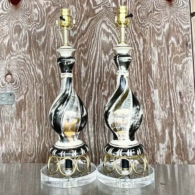 Vintage Mid-Century Modern Gold Ring Table Lamps - a Pair — additional photo 4