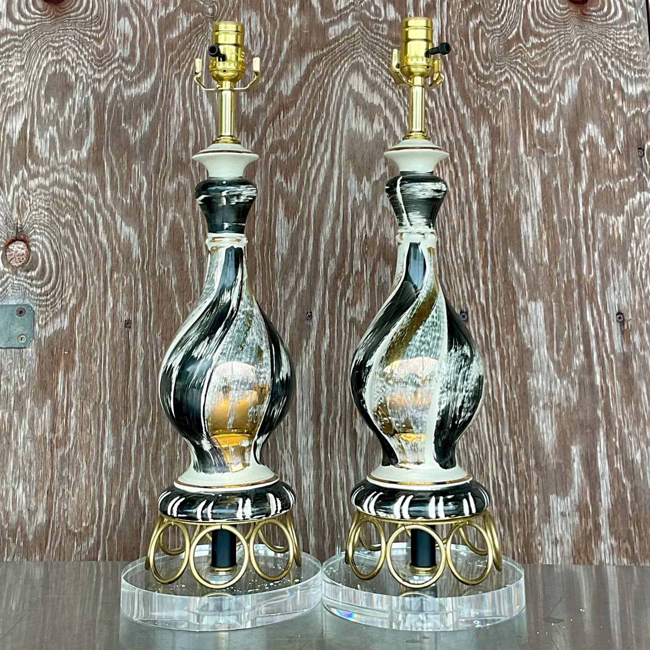 Vintage Mid-Century Modern Gold Ring Table Lamps - a Pair — additional photo 7