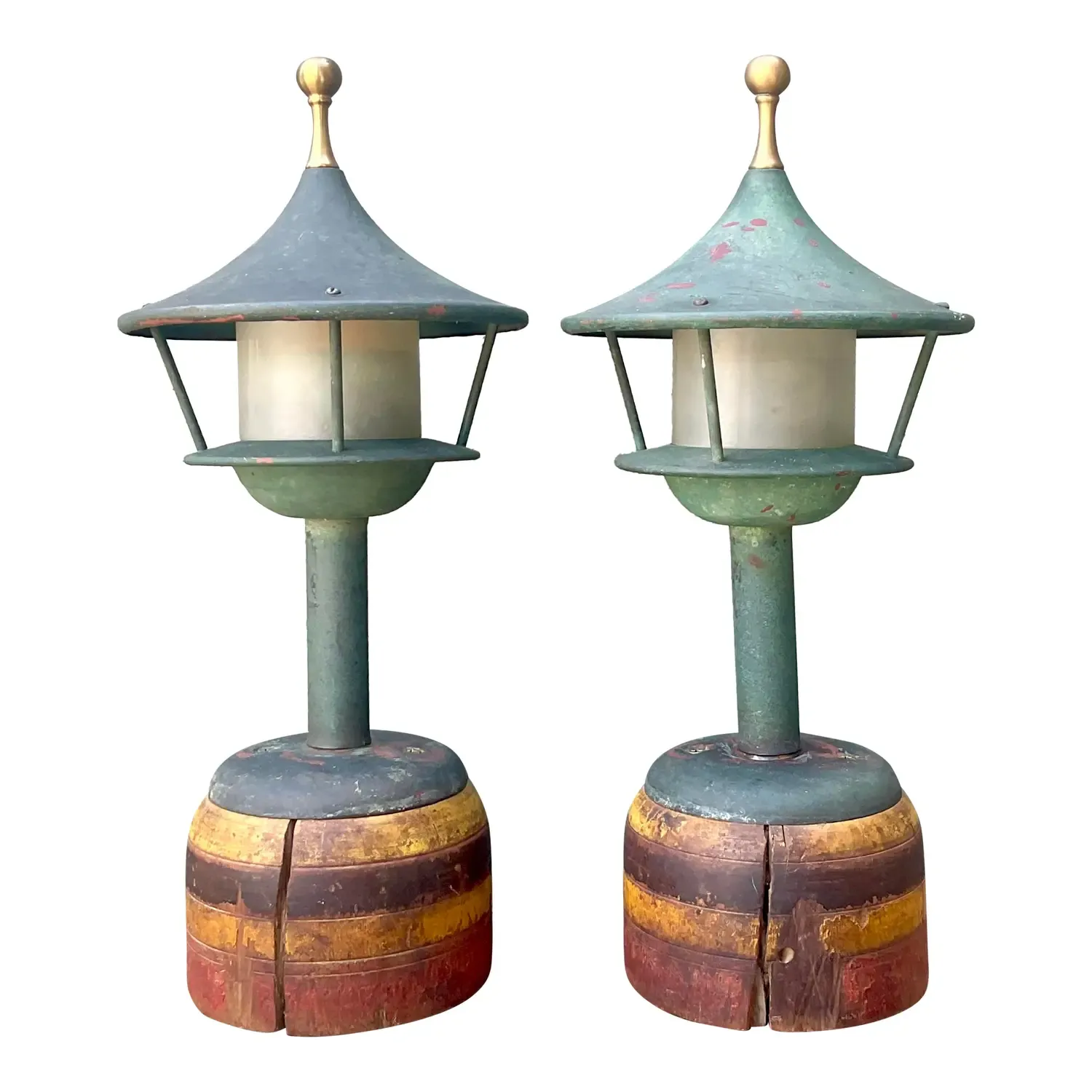 Vintage Mid-Century Modern Patinated Lighthouse Lamps - A Pair — additional photo 1