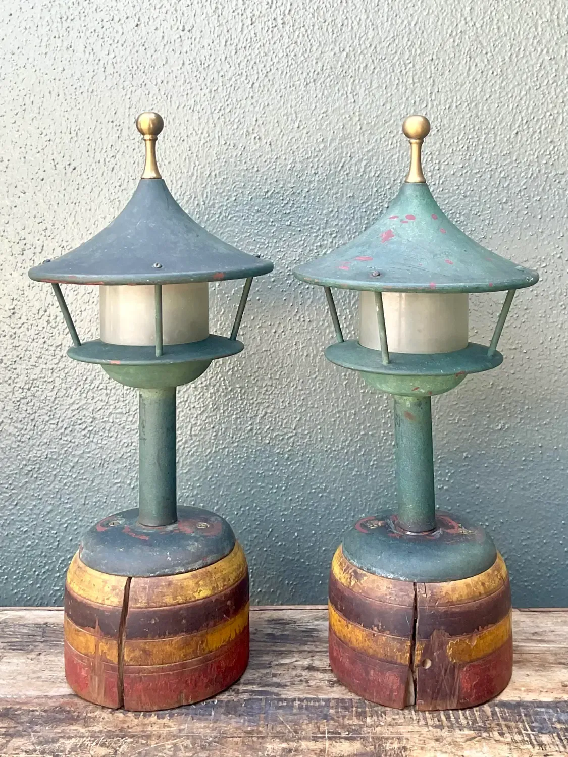 Vintage Mid-Century Modern Patinated Lighthouse Lamps - A Pair — additional photo 2