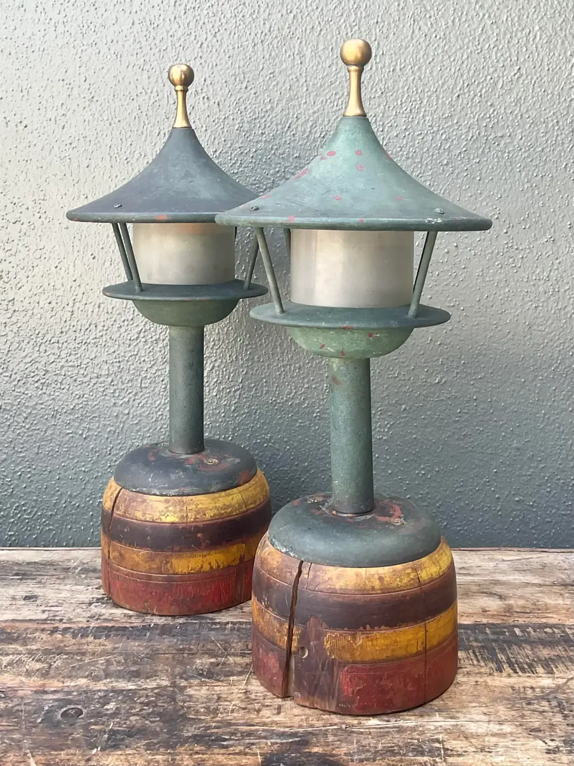 Vintage Mid-Century Modern Patinated Lighthouse Lamps - A Pair — additional photo 3