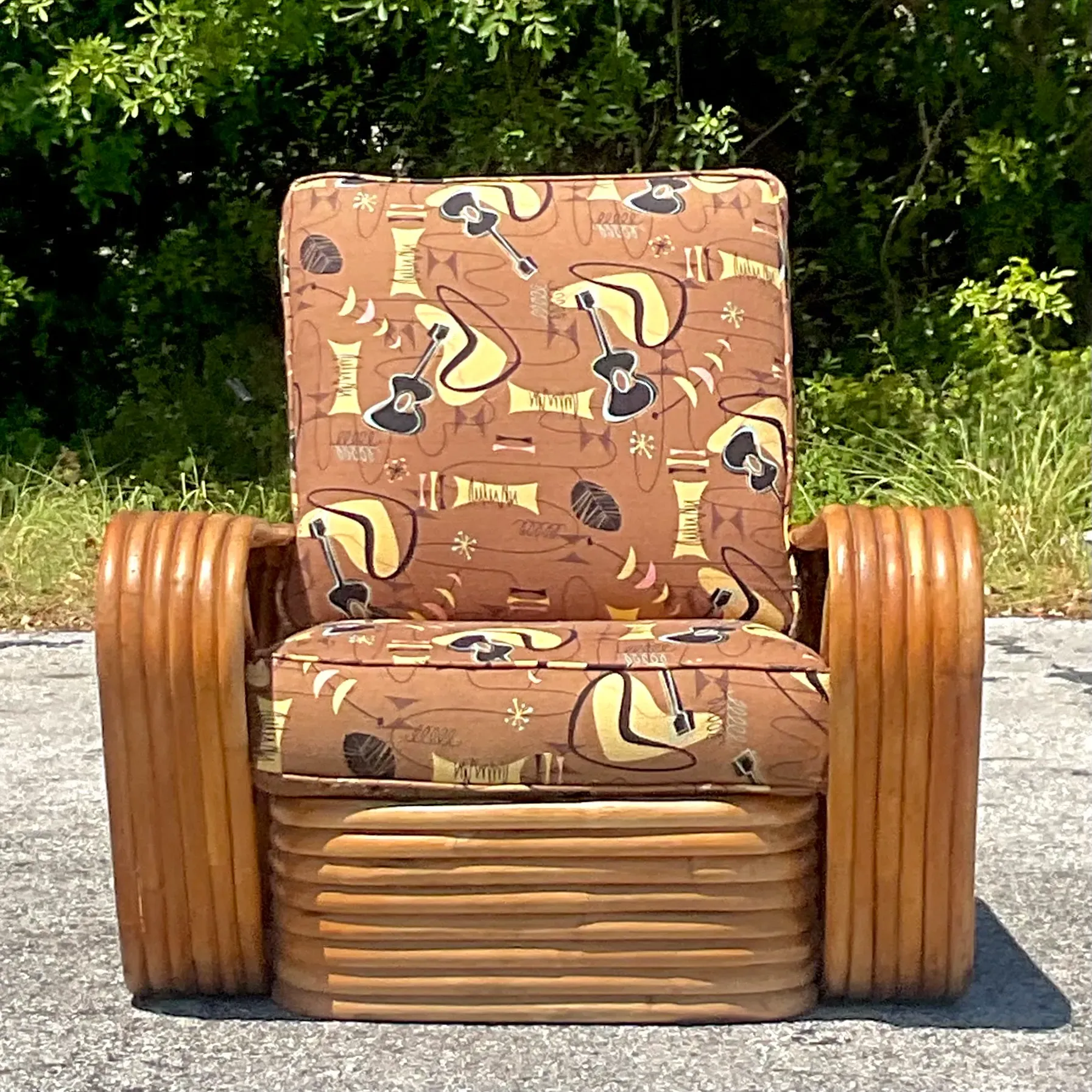 Vintage Mid-Century Modern Six Strand Bent Rattan Lounge Chair After Frankl — additional photo 1