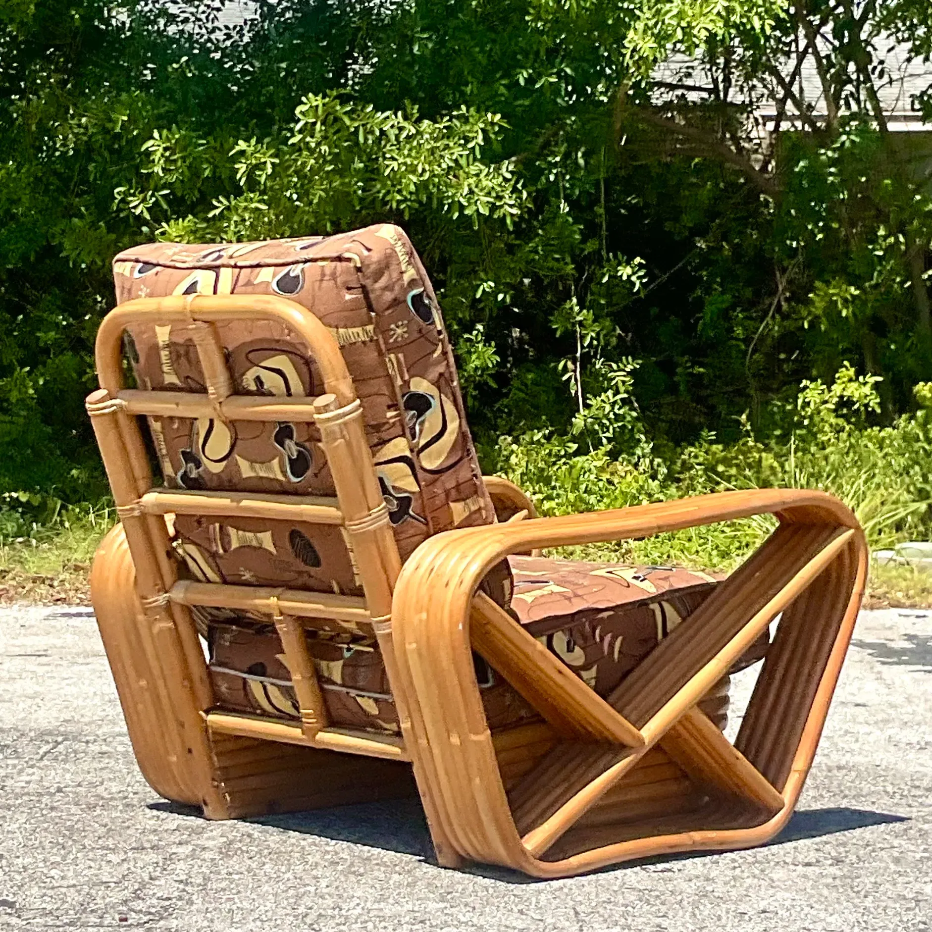 Vintage Mid-Century Modern Six Strand Bent Rattan Lounge Chair After Frankl — additional photo 3