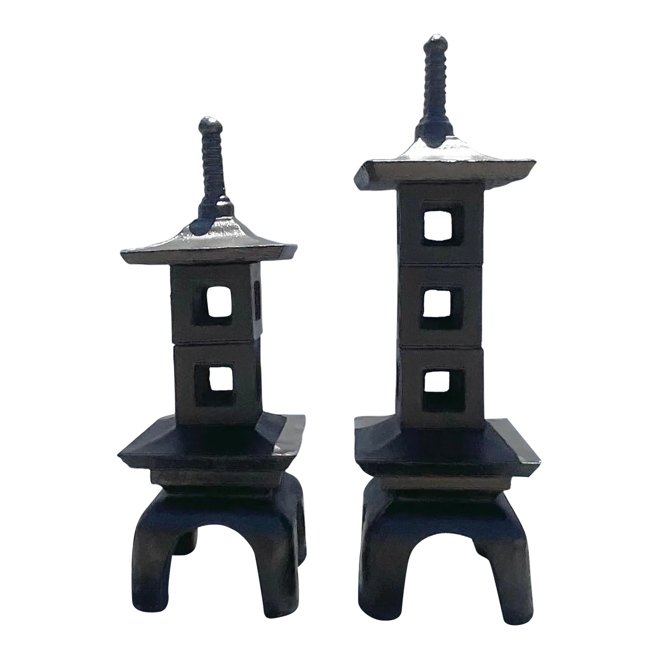 Vintage Mid-Century Modern Stacked Concrete Pagodas - Set of 2
