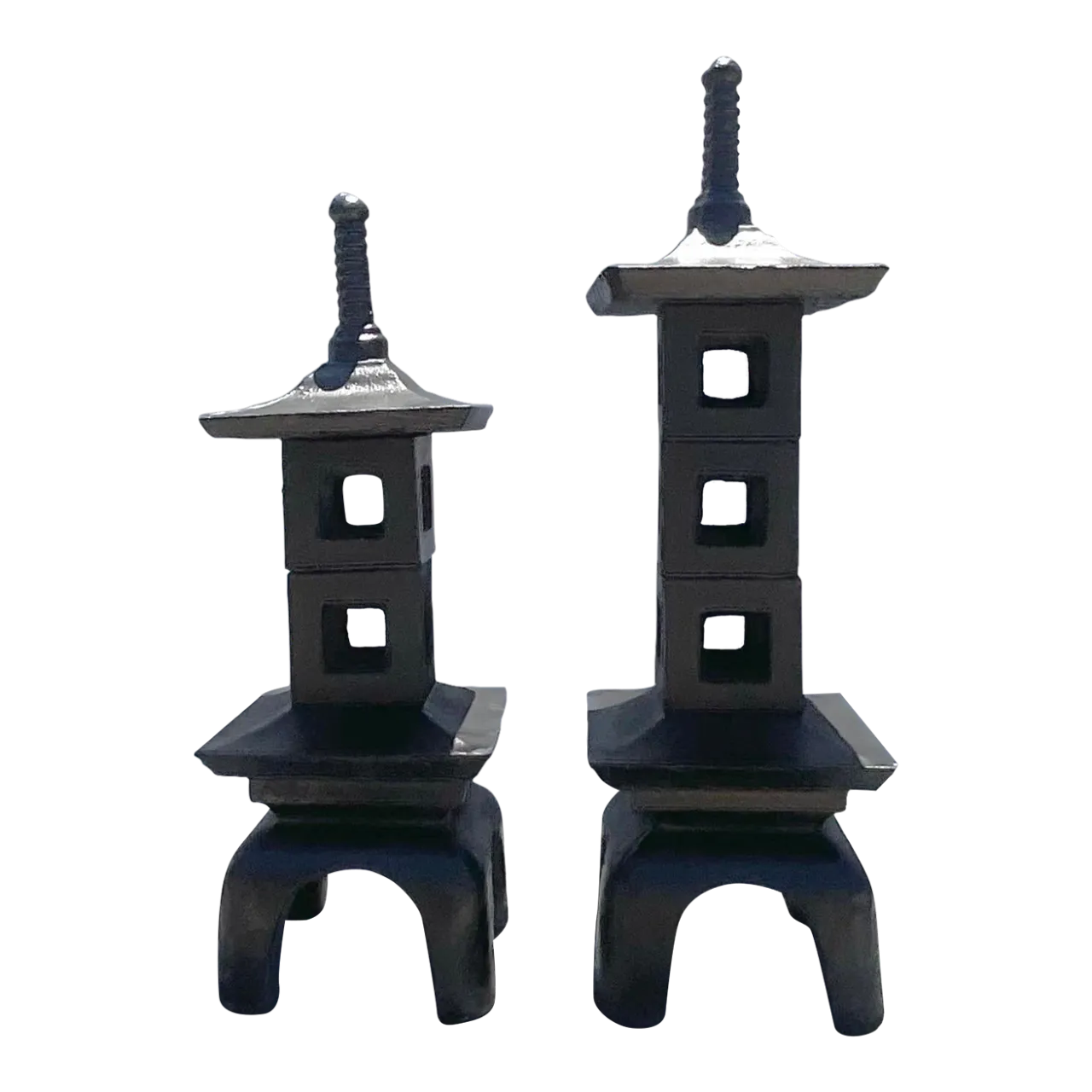 Vintage Mid-Century Modern Stacked Concrete Pagodas - Set of 2
