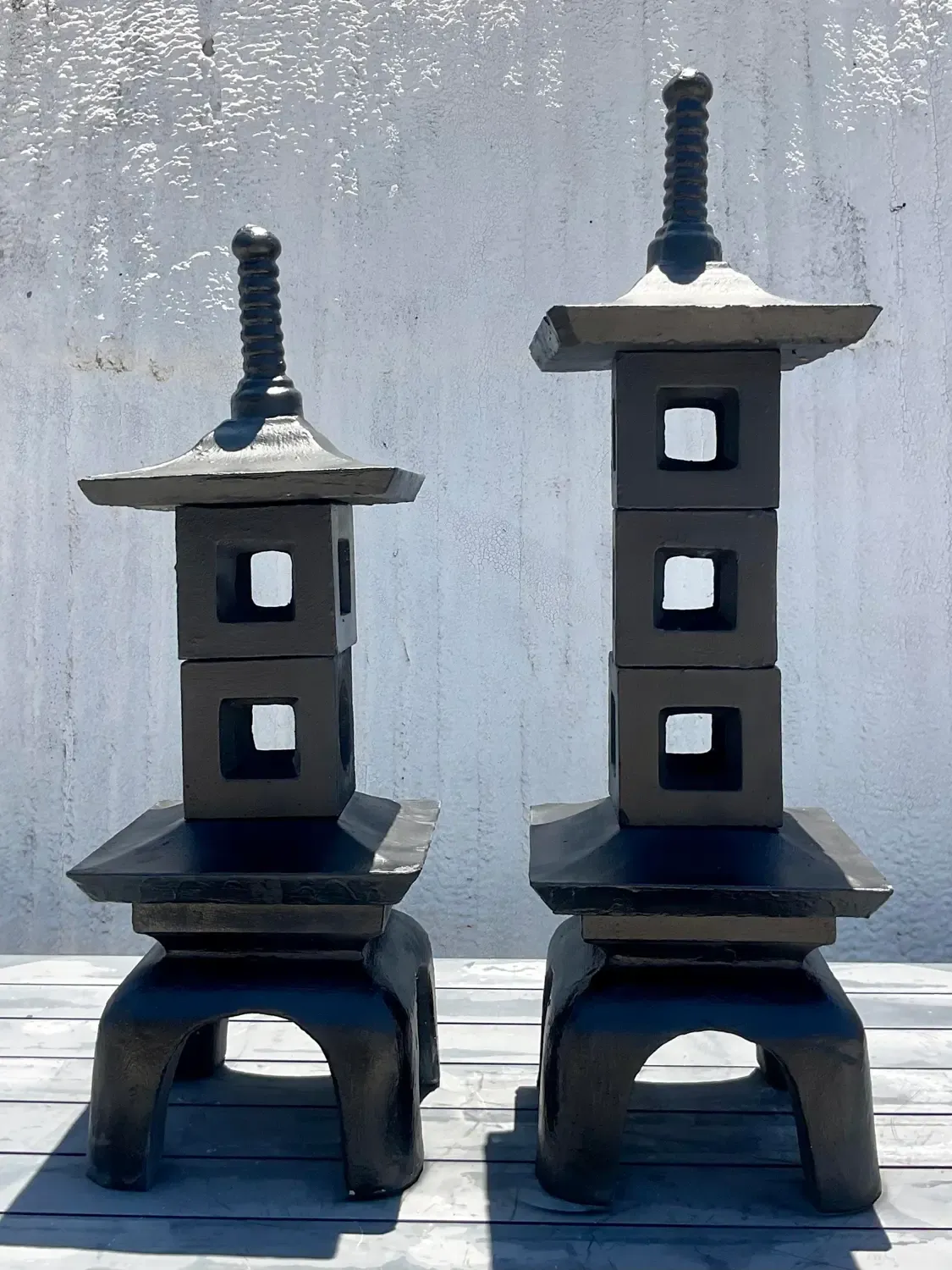 Vintage Mid-Century Modern Stacked Concrete Pagodas - Set of 2 — additional photo 1