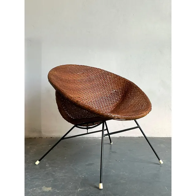 Vintage Mid-Century Modern Woven Rattan Hoop Chair — additional photo 2