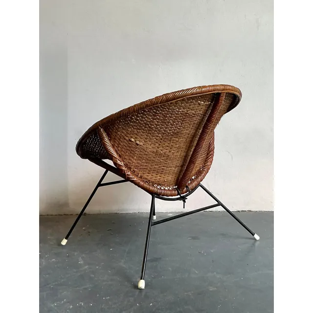 Vintage Mid-Century Modern Woven Rattan Hoop Chair — additional photo 3