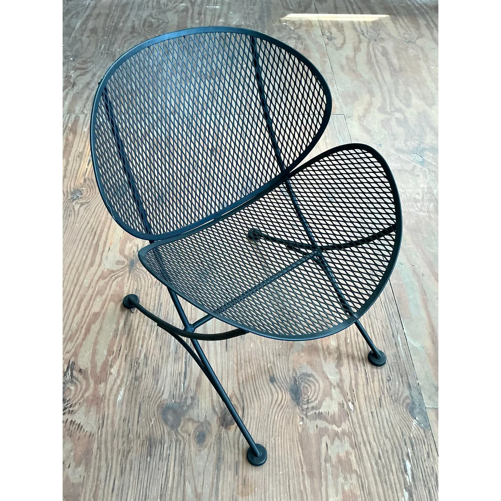 Vintage Mid-Century Modern Wrought Iron Orange Slice Lounge Chair After Salterini