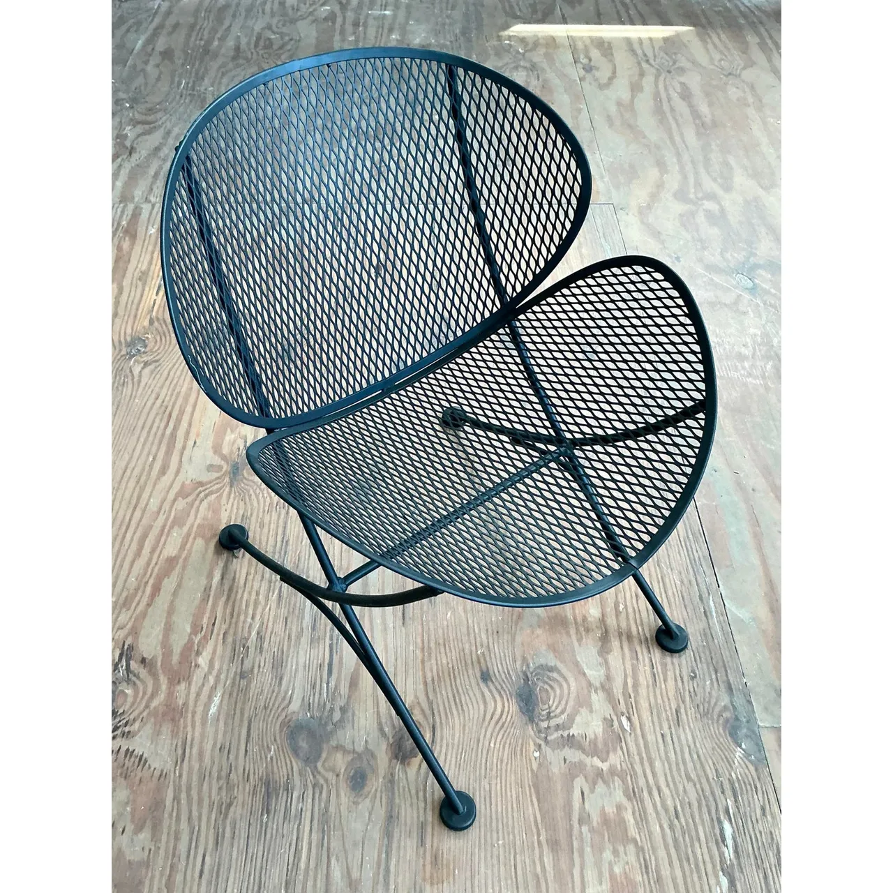 Vintage Mid-Century Modern Wrought Iron Orange Slice Lounge Chair After Salterini