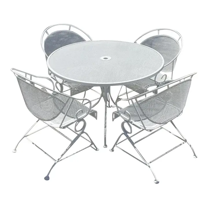 Vintage Mid-Century Modern Wrought Iron Outdoor Dining Set of 5 — additional photo 1