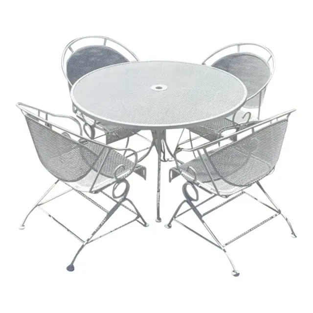 Vintage Mid-Century Modern Wrought Iron Outdoor Dining Set of 5 — additional photo 1