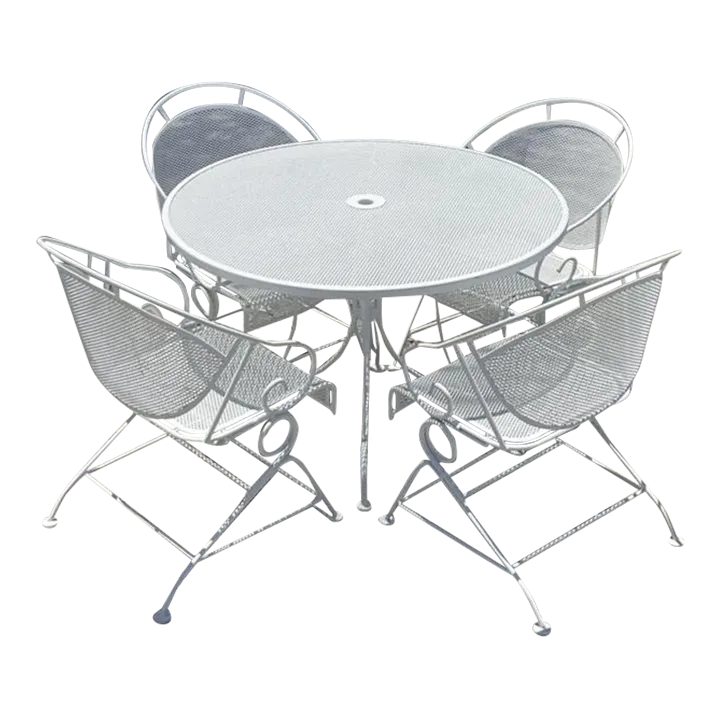 Vintage Mid-Century Modern Wrought Iron Outdoor Dining Set of 5 — additional photo 2
