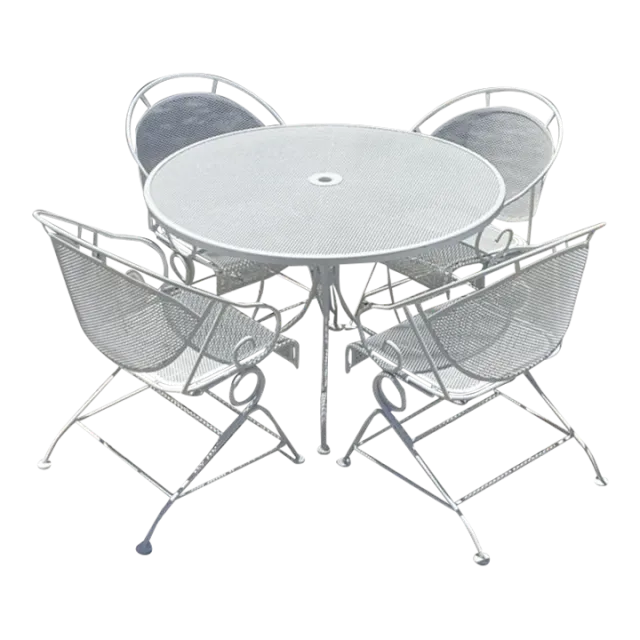 Vintage Mid-Century Modern Wrought Iron Outdoor Dining Set of 5 — additional photo 2