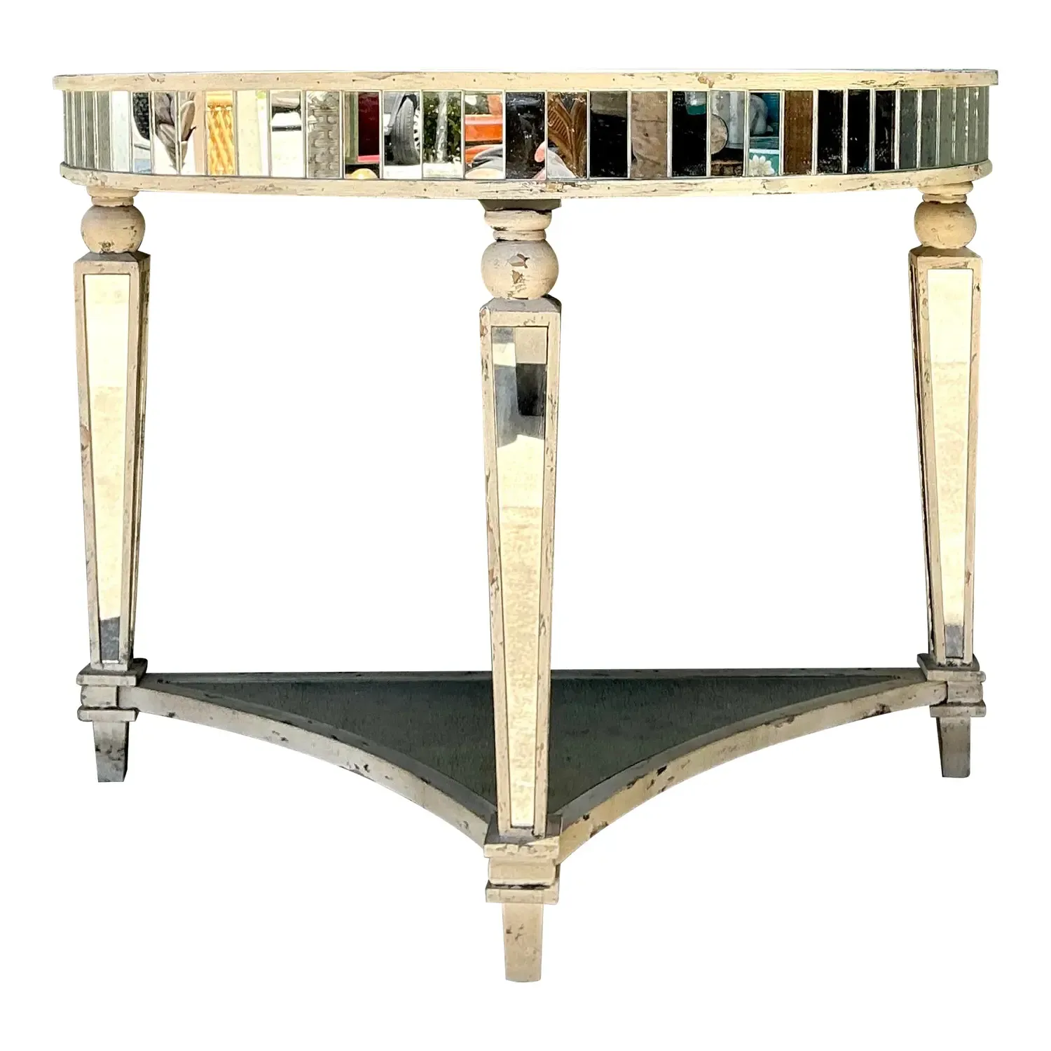 Vintage Mirror Trimmed Demilune Console