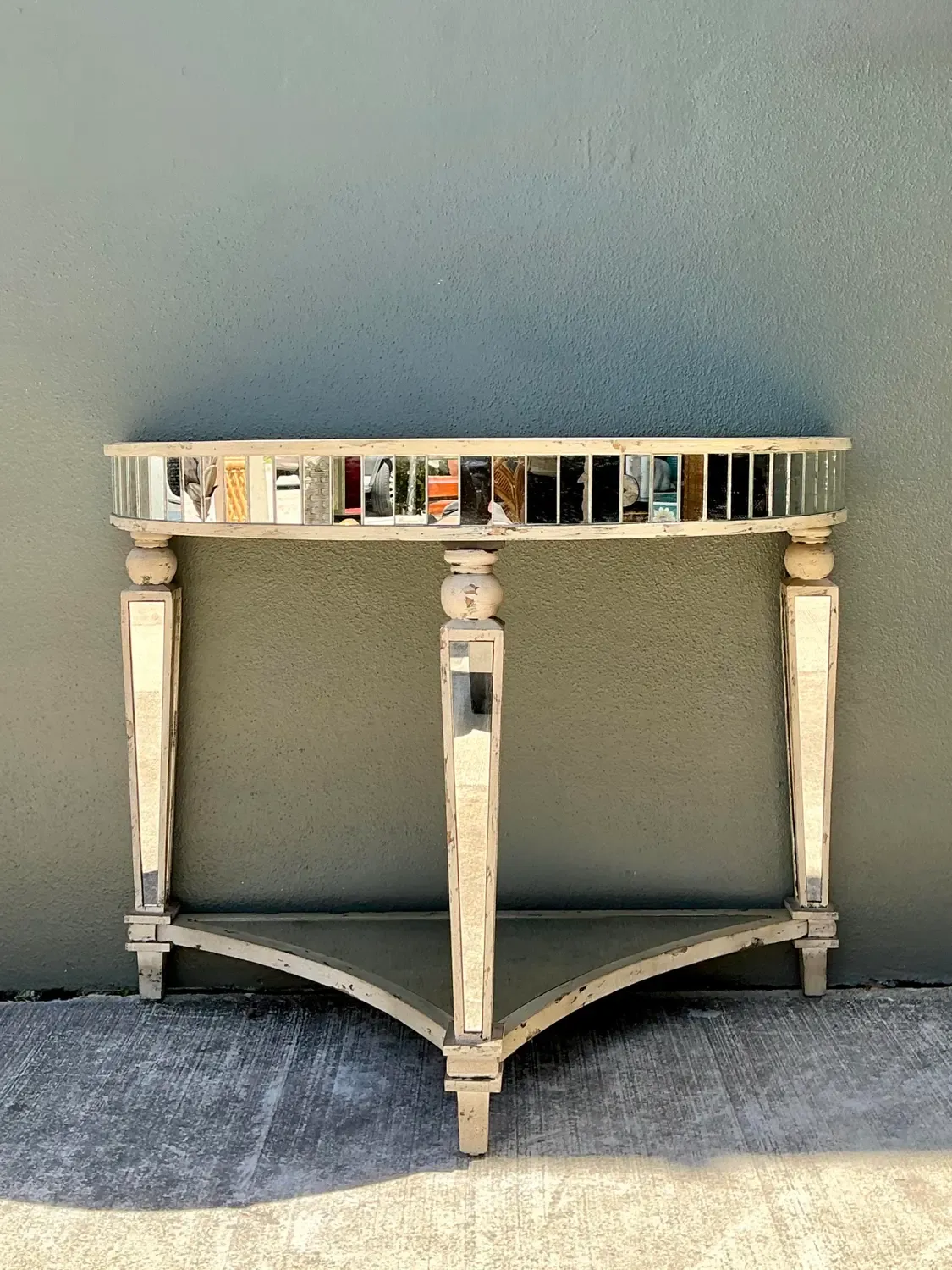 Vintage Mirror Trimmed Demilune Console — additional photo 2
