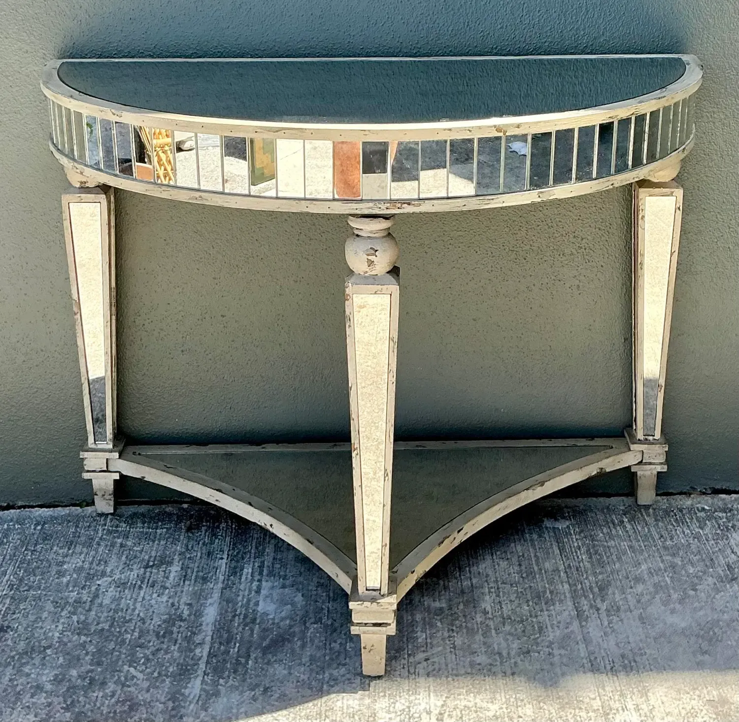 Vintage Mirror Trimmed Demilune Console — additional photo 3