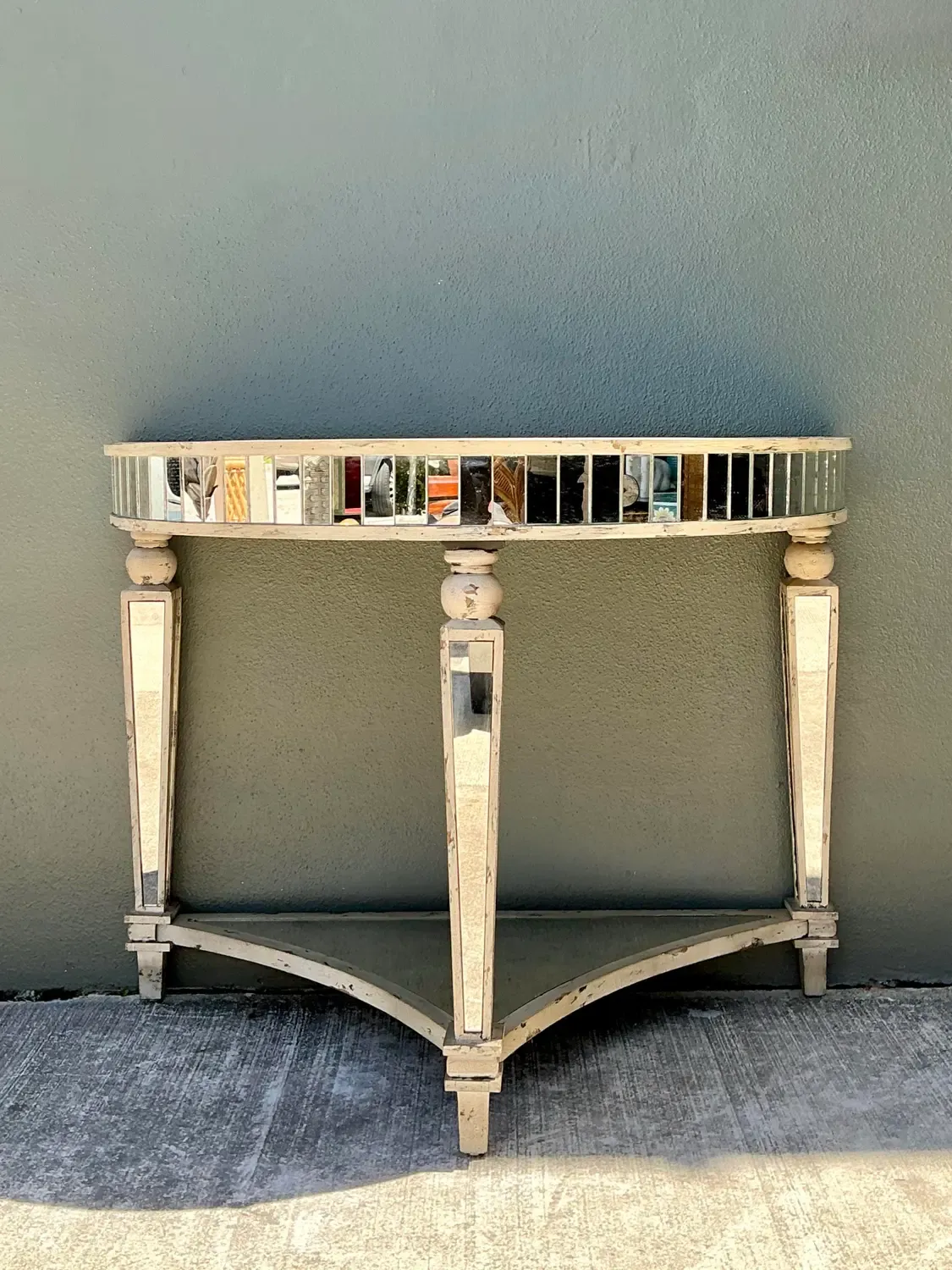 Vintage Mirror Trimmed Demilune Console — additional photo 4