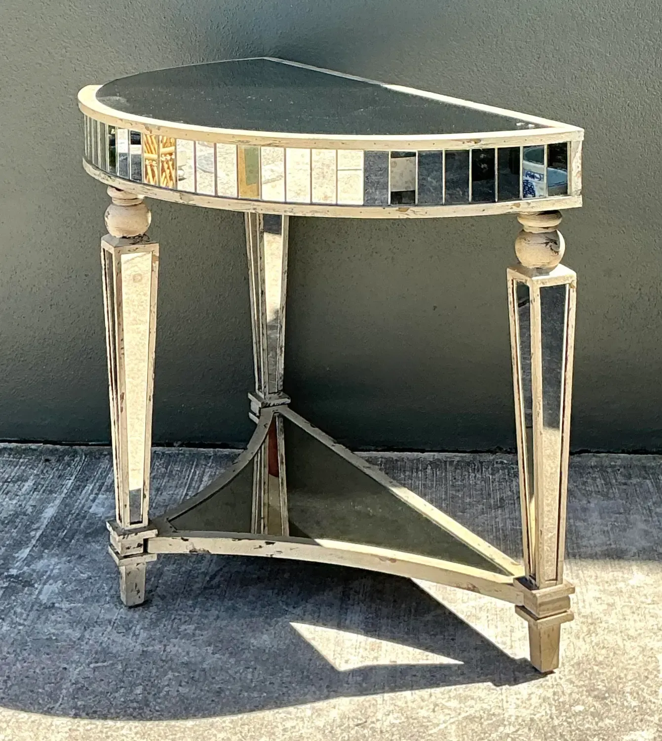 Vintage Mirror Trimmed Demilune Console — additional photo 5