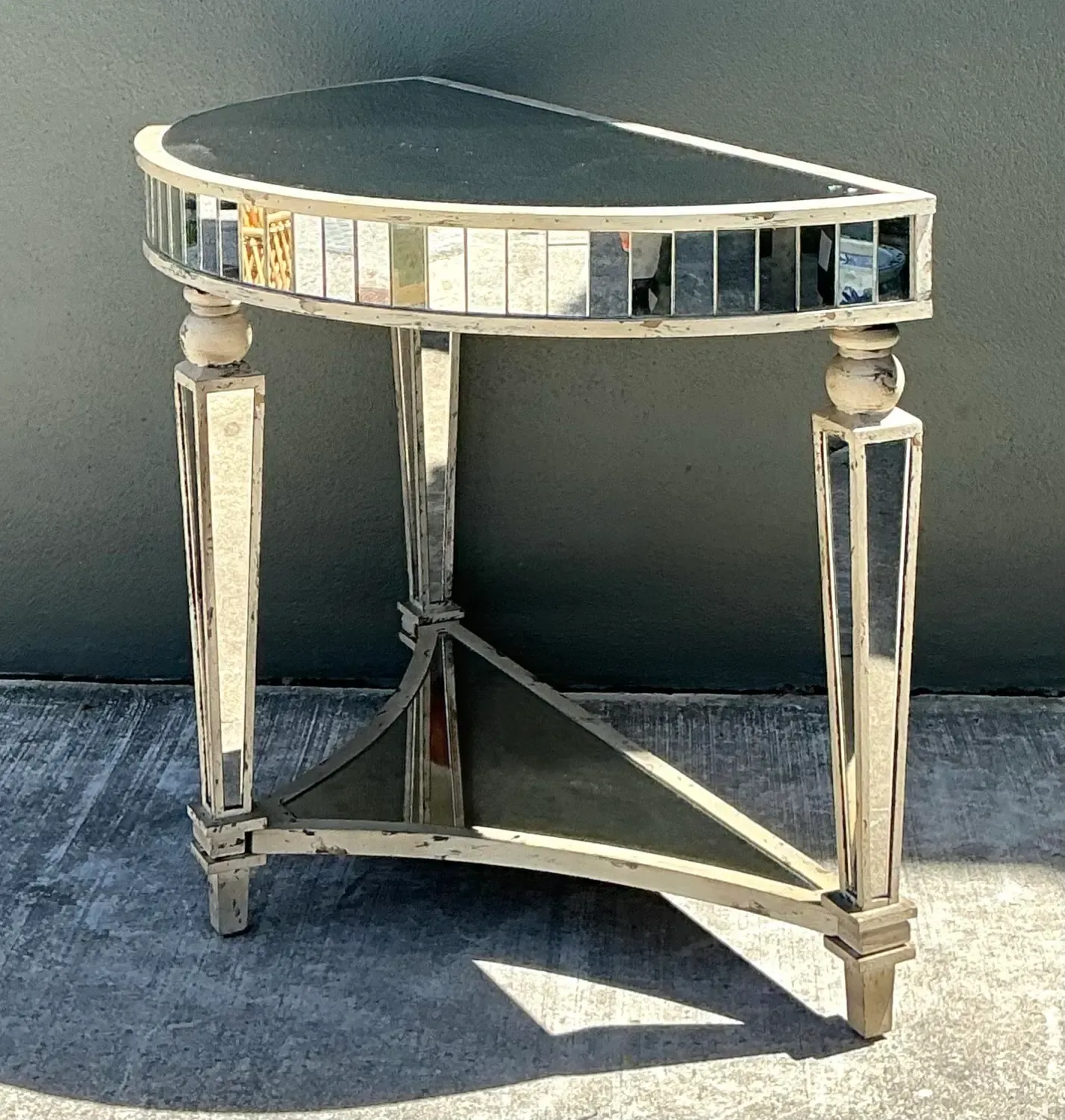 Vintage Mirror Trimmed Demilune Console — additional photo 7