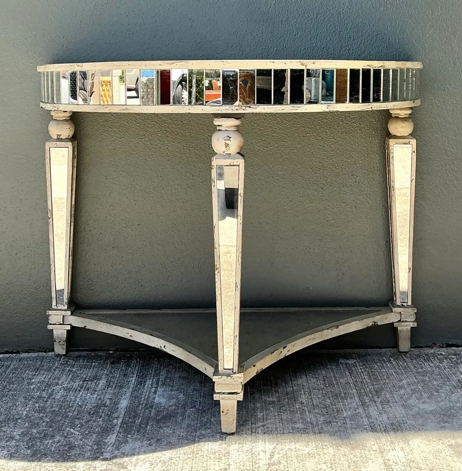 Vintage Mirror Trimmed Demilune Console — additional photo 8