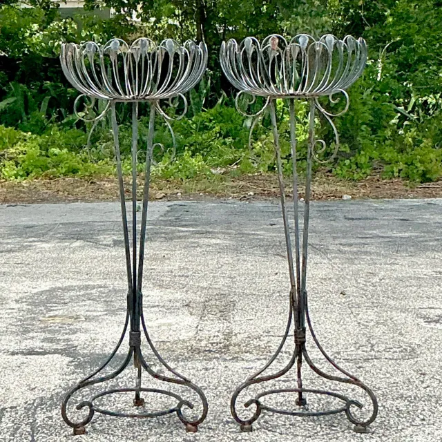 Vintage Mis-Century Modern Wrought Iron Plant Stands - a Pair — additional photo 1