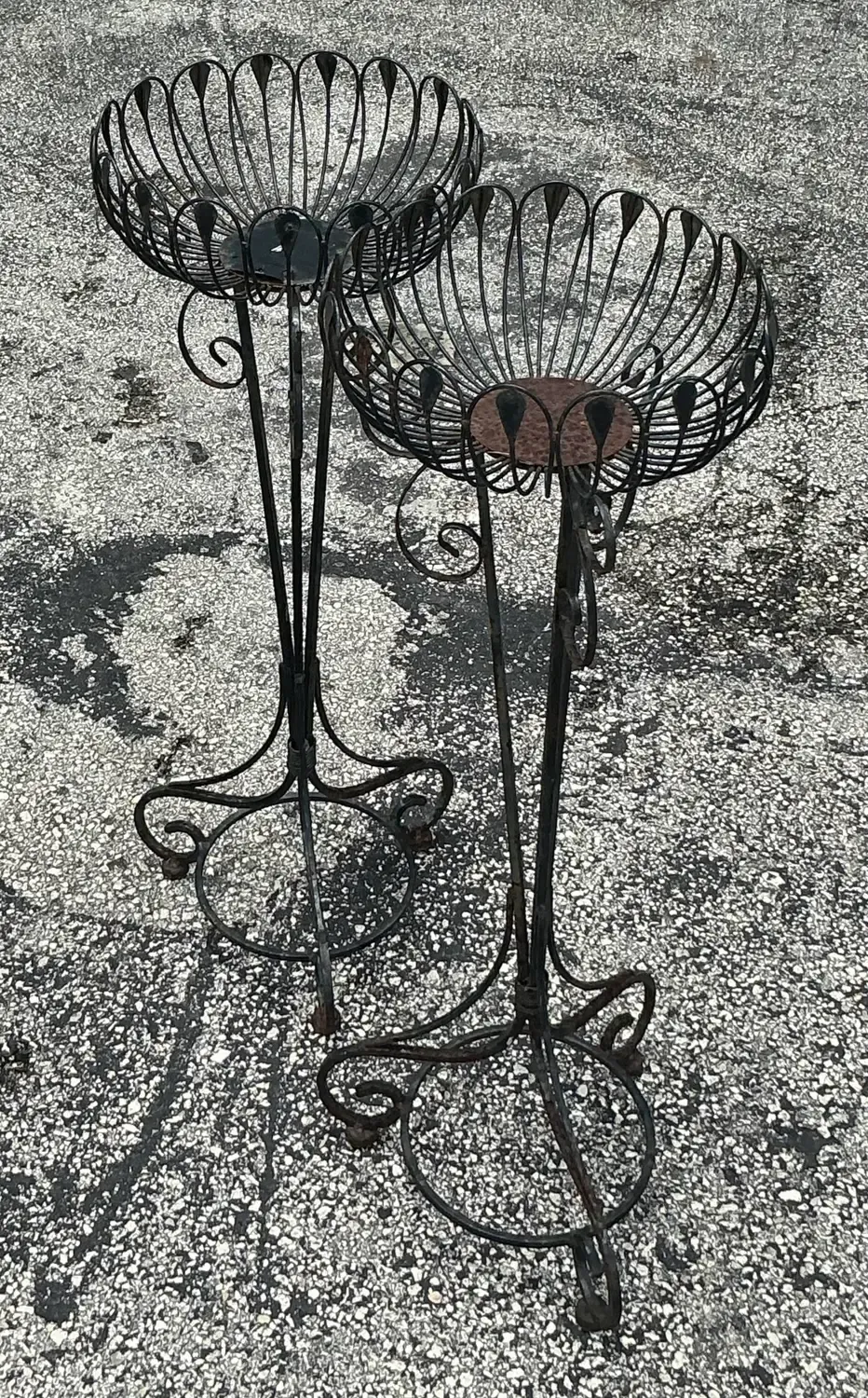 Vintage Mis-Century Modern Wrought Iron Plant Stands - a Pair — additional photo 2