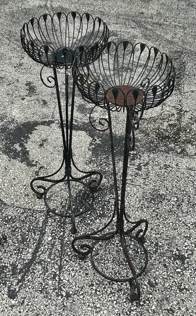 Vintage Mis-Century Modern Wrought Iron Plant Stands - a Pair — additional photo 2