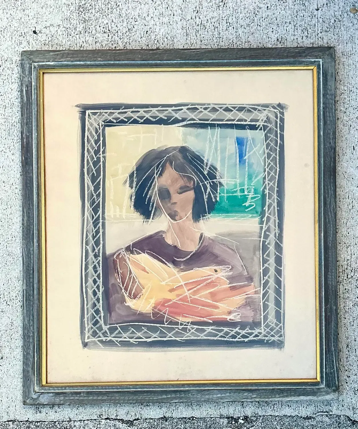 Vintage Mixed Media Portrait on Paper — additional photo 1