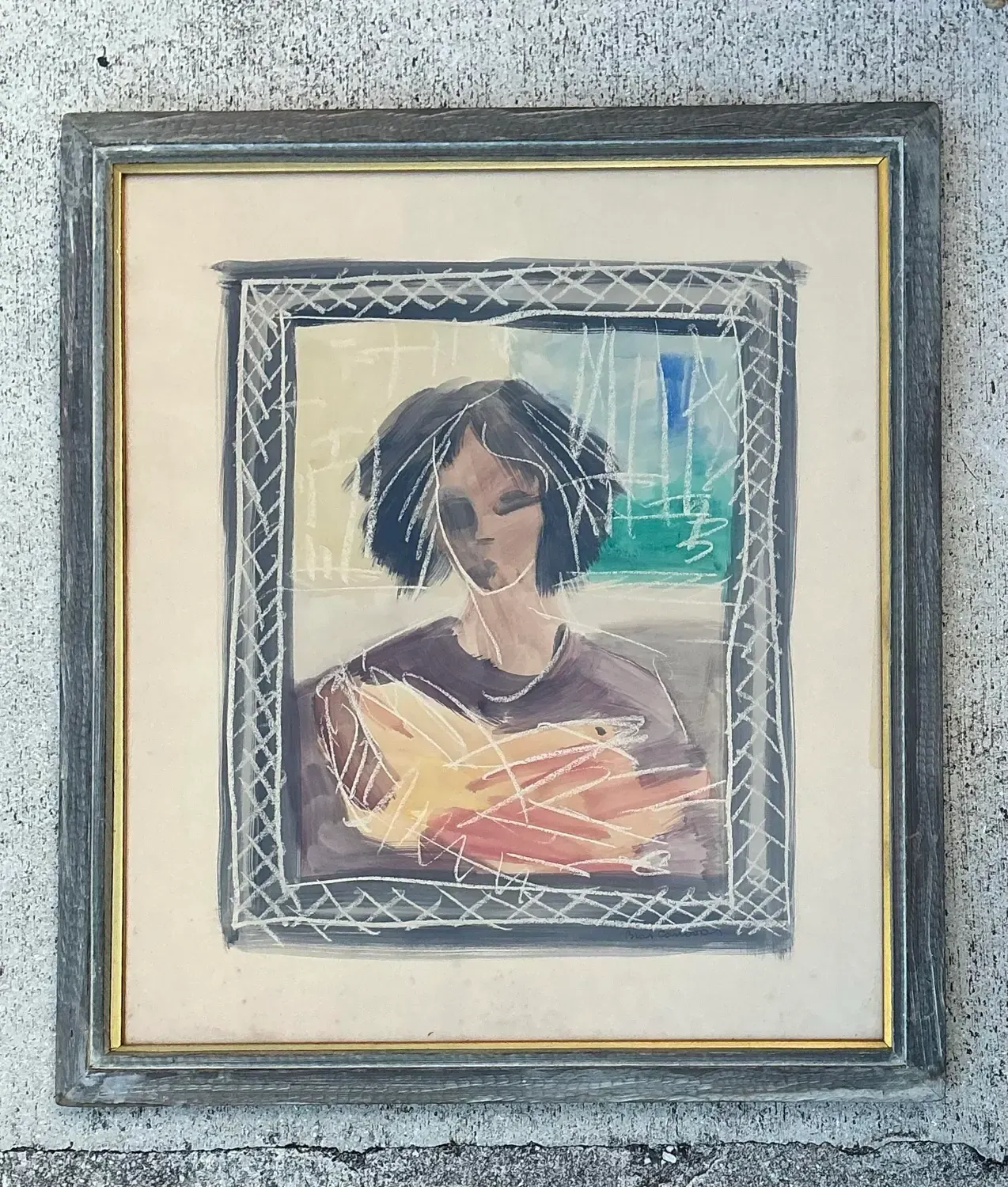 Vintage Mixed Media Portrait on Paper — additional photo 2
