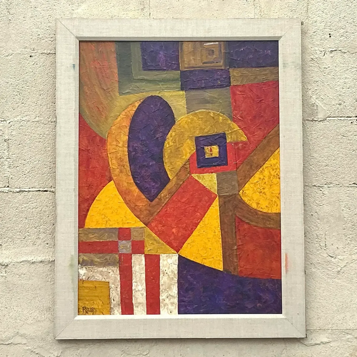 Vintage Modernist Geometric Abstract Painting on Canvas — additional photo 1