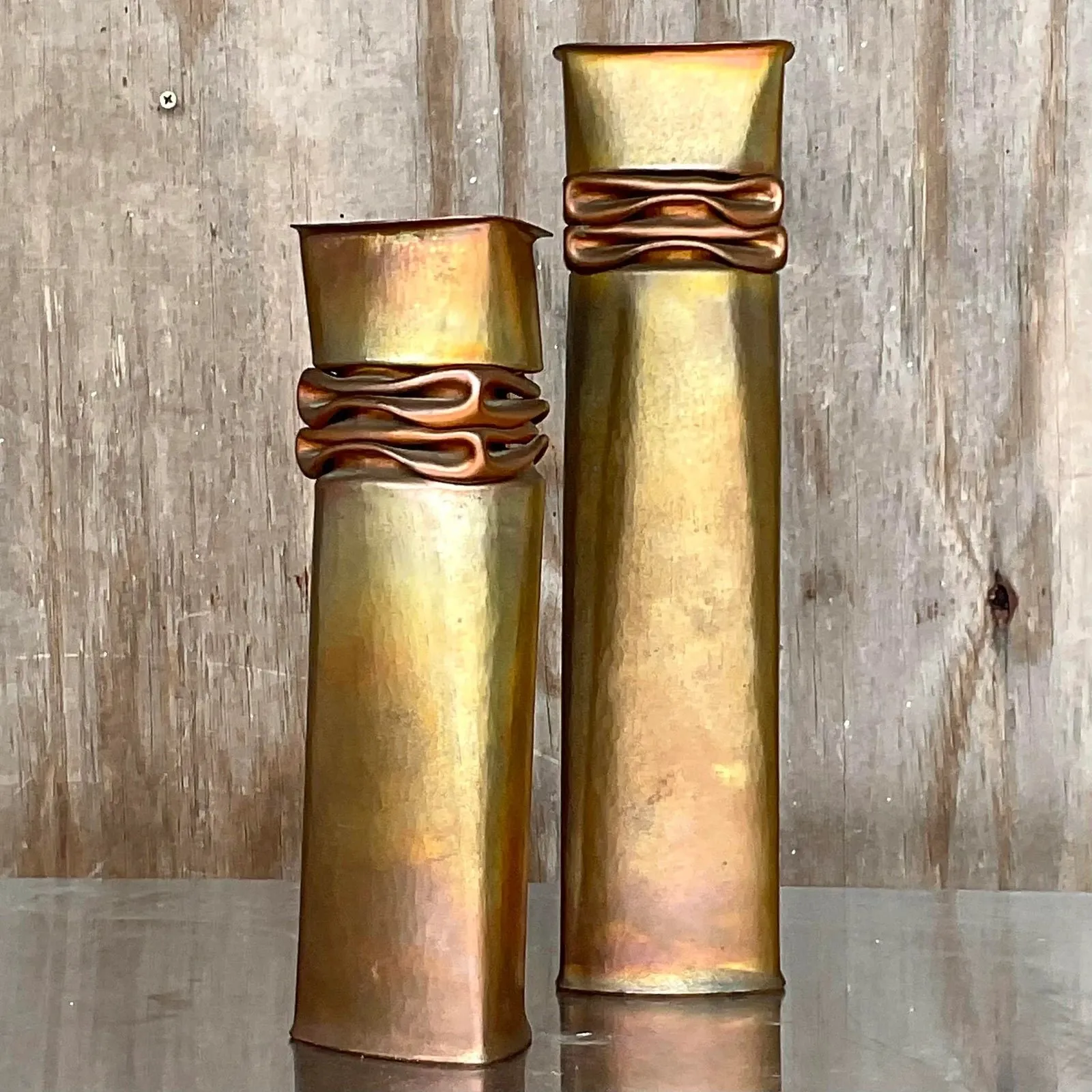 Vintage Thomas Roy Markusen Sculptural Metal Vases – Set of 2 — additional photo 3