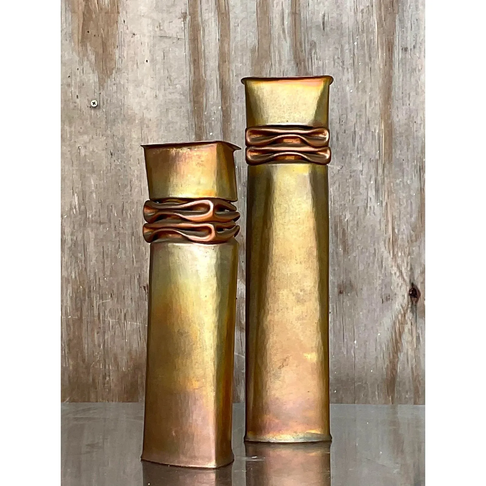 Vintage Thomas Roy Markusen Sculptural Metal Vases – Set of 2 — additional photo 5