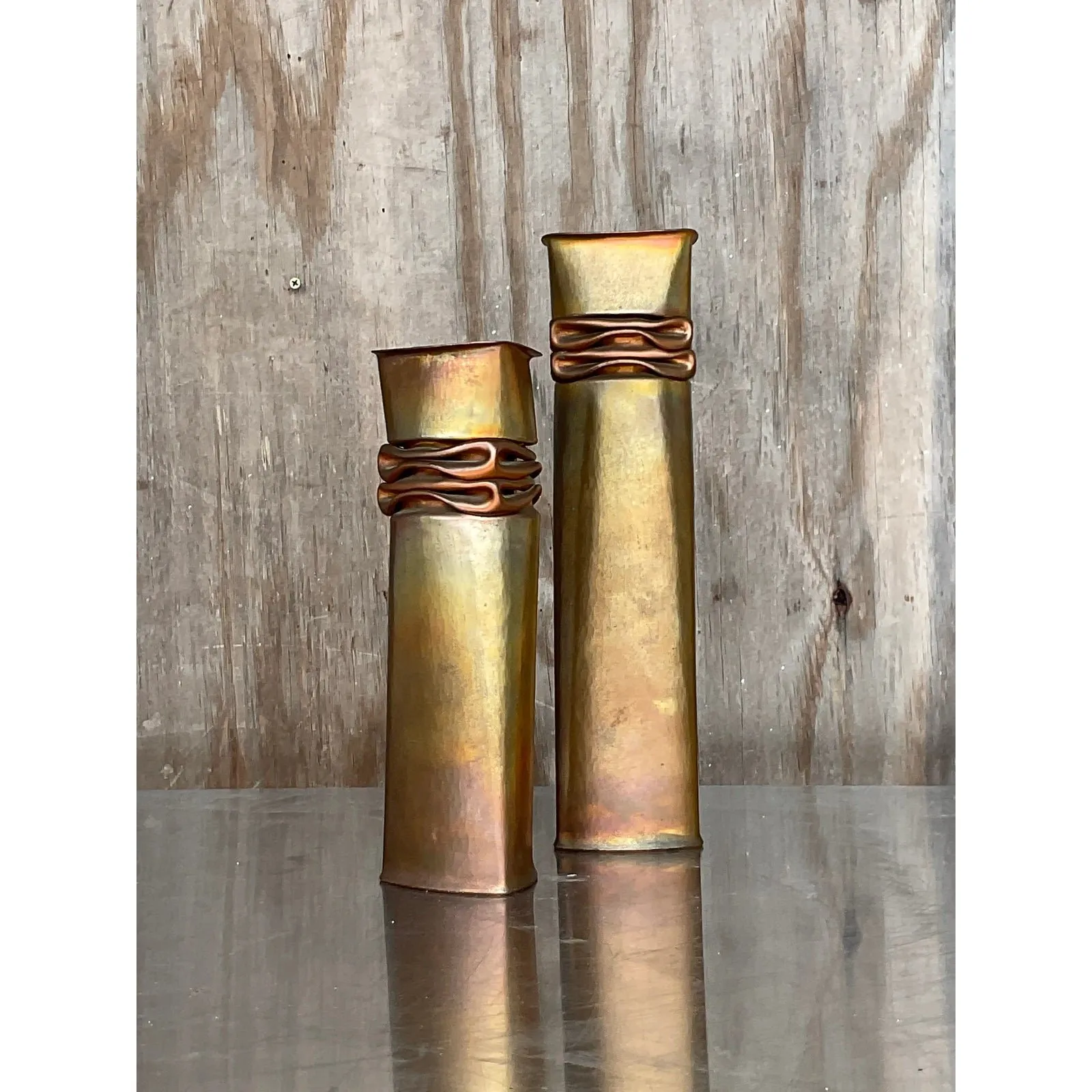 Vintage Thomas Roy Markusen Sculptural Metal Vases – Set of 2 — additional photo 6
