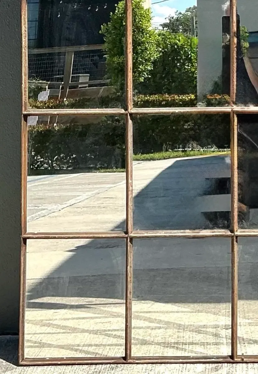Vintage Monumental Arched Wrought Iron Mirror With Patinated Mullion Detail — additional photo 8