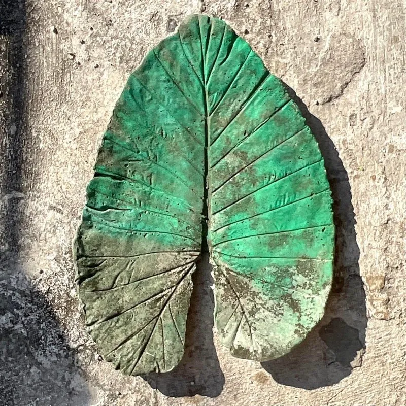 Vintage Monumental Boho Cast Concrete Elephant Ear Leaf — additional photo 2