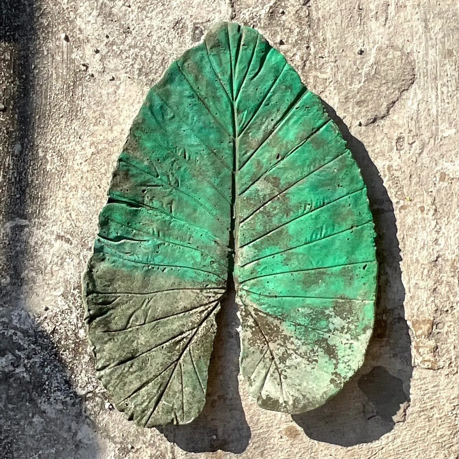 Vintage Monumental Boho Cast Concrete Elephant Ear Leaf — additional photo 4