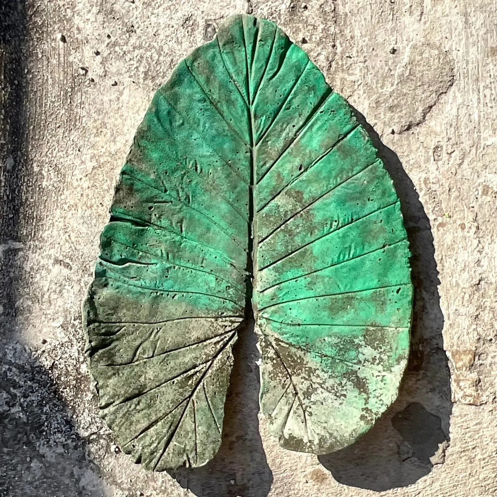 Vintage Monumental Boho Cast Concrete Elephant Ear Leaf — additional photo 5