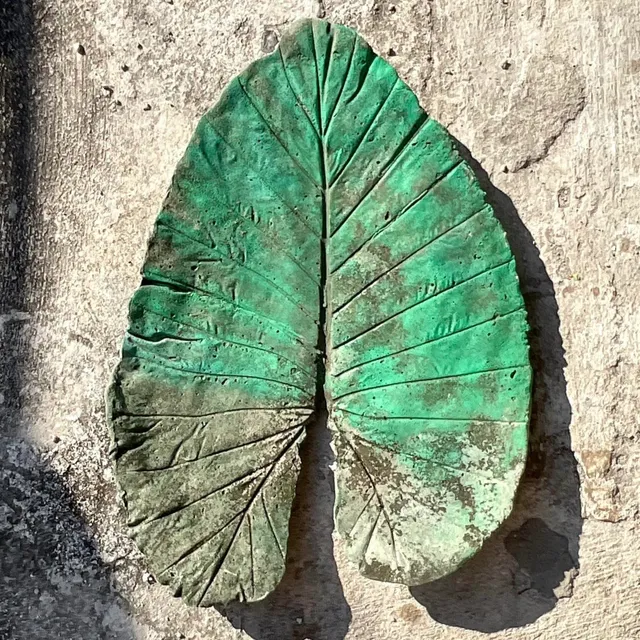 Vintage Monumental Boho Cast Concrete Elephant Ear Leaf — additional photo 5