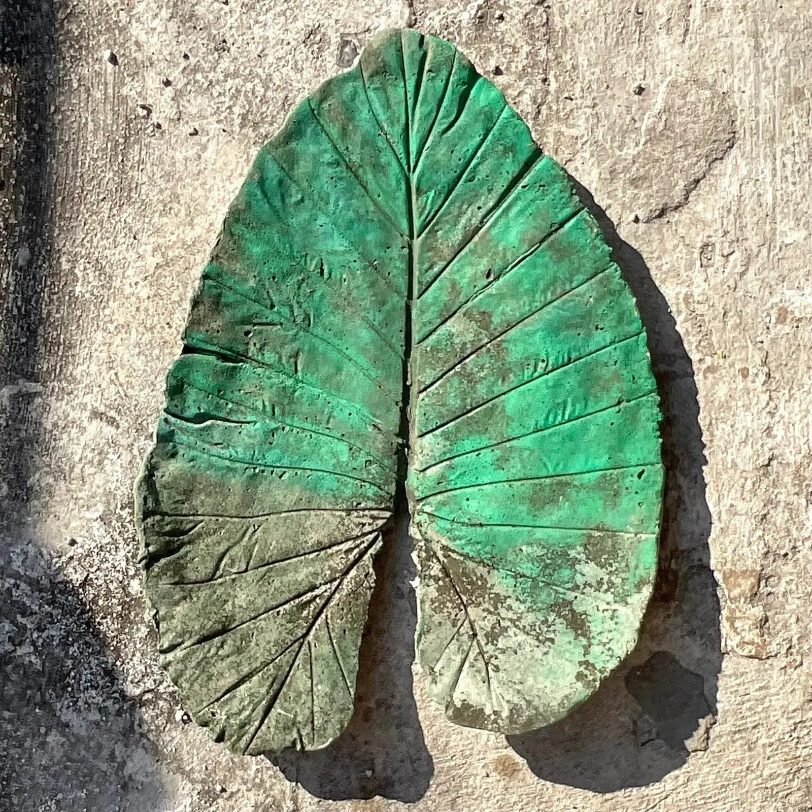 Vintage Monumental Boho Cast Concrete Elephant Ear Leaf — additional photo 6