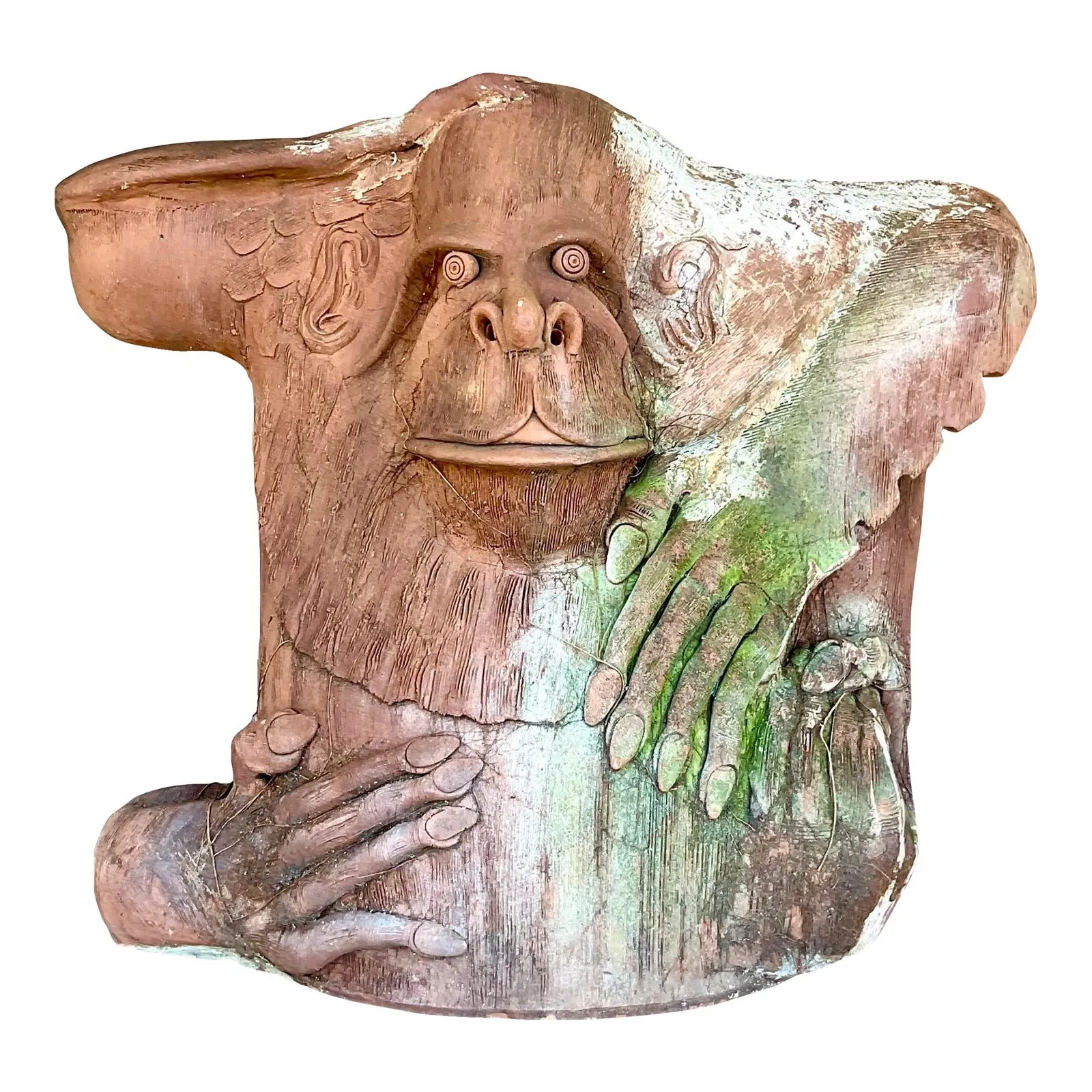 Vintage Monumental Boho Hand Made Terra Cotta Gorilla Sculpture — additional photo 1