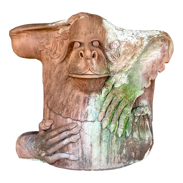 Vintage Monumental Boho Hand Made Terra Cotta Gorilla Sculpture — additional photo 1