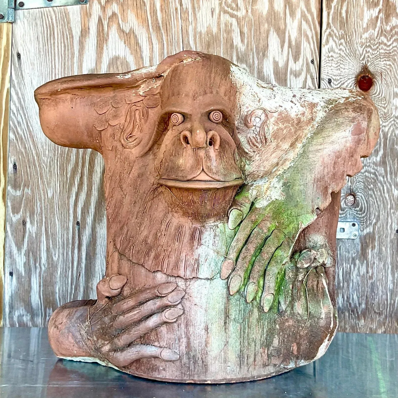 Vintage Monumental Boho Hand Made Terra Cotta Gorilla Sculpture — additional photo 2