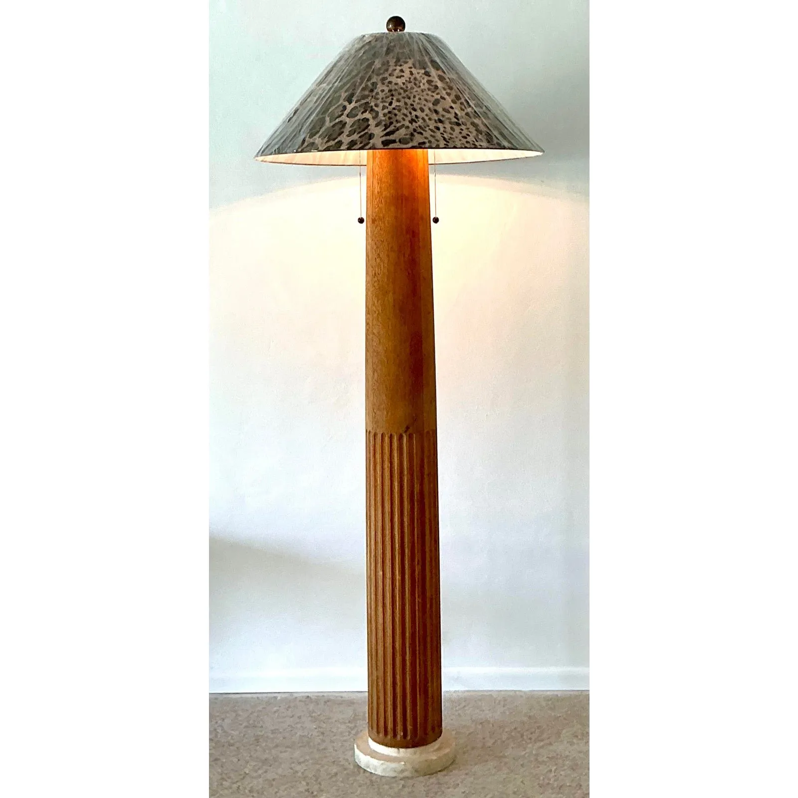 Vintage Monumental Carved Column Lamp With Dolce and Gabbana Paper Shade — additional photo 1