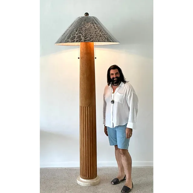 Vintage Monumental Carved Column Lamp With Dolce and Gabbana Paper Shade — additional photo 7